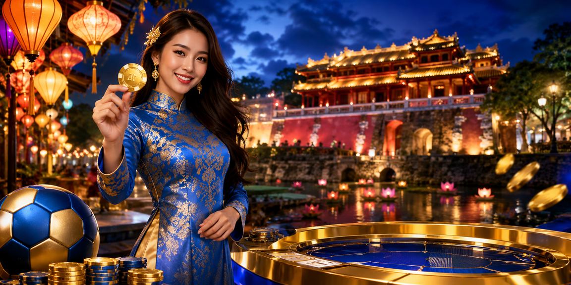 Cảnh đặt cược thể thao tại Huế với trang phục áo dài truyền thống trong không gian hiện đại